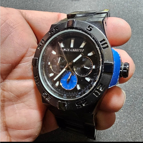 Vince Camuto Quartz Watch VC/1009BLBK The Master Blue Aluminum Black Ion-Plated - Picture 4 of 10